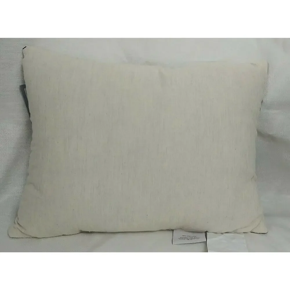 Ayesha Chevron Ribbon Pillow - Natural With Dark Silver Ribbons